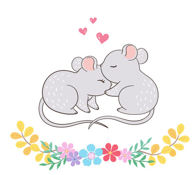 一对小老鼠甜蜜亲吻插图