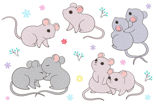 两只小老鼠各种互动插图