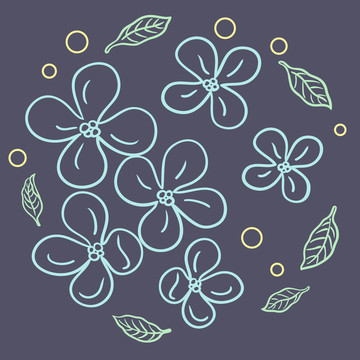 蓝色的花及叶子装饰插图