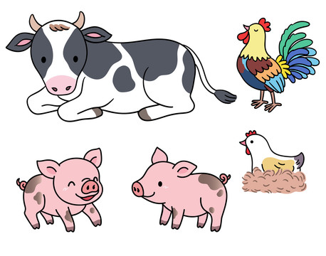牛猪鸡动物插图集合