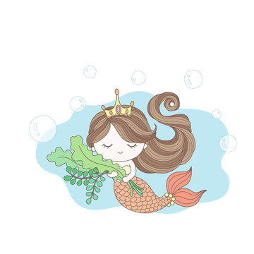 美人鱼公主抱着水草插图