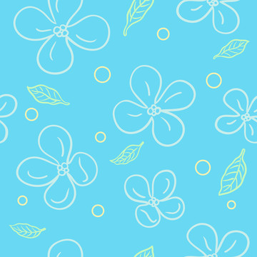 蓝色的花及叶子墙纸装饰插图