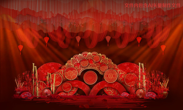 红色系中式舞台背景