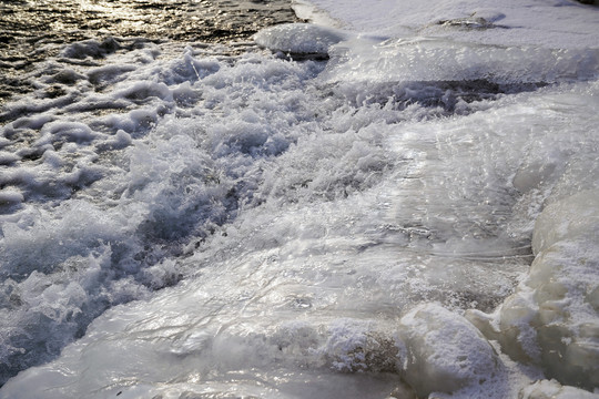 厚冰下奔腾的河水