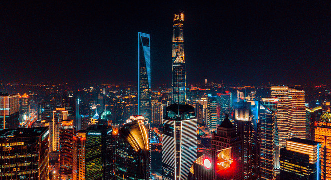上海陆家嘴金融城夜景全景