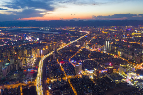 航拍云南昆明城市夜景