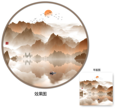 新中式水墨画山水画装饰画