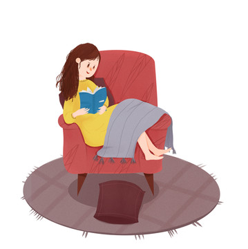 沙发上看书的女人