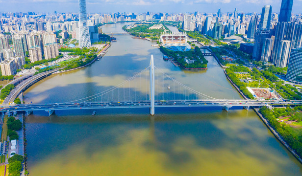 广州珠江猎德大桥航拍风光