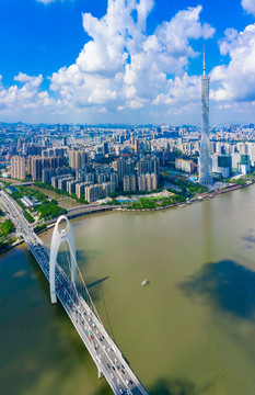 广州珠江猎德大桥航拍风光