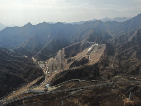 航拍怀北滑雪场无雪