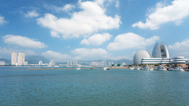 珠海海岸线建筑景观天际线