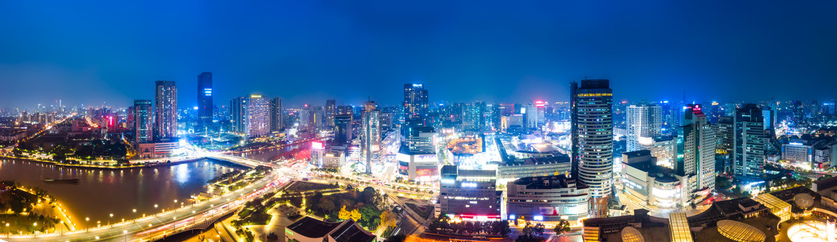 航拍宁波三江口夜景