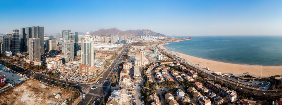 航拍青岛海岸线风景