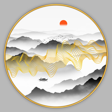 禅意线条山水画