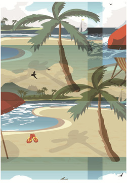 盛夏欢乐插画海滩海报素材