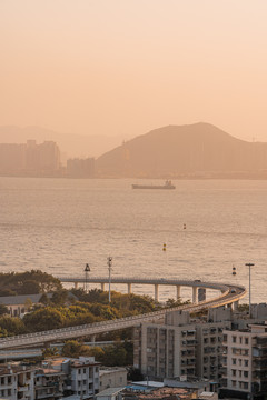 厦门演武大桥和海滨黄昏风景