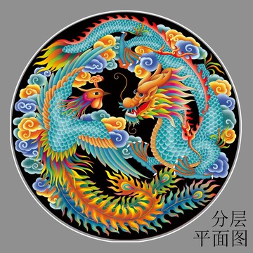 龙凤呈祥分层设计喷绘插画高清图