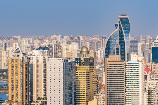 厦门城市天际线黄昏风景