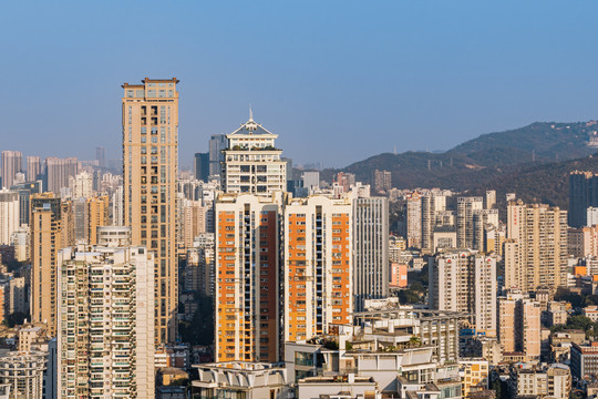 厦门城市天际线黄昏风景