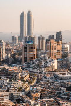 厦门城市天际线黄昏风景