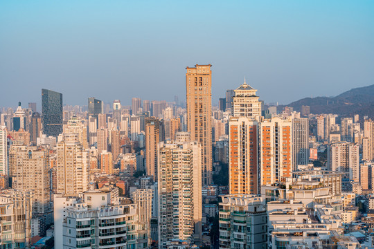 厦门城市天际线黄昏风景