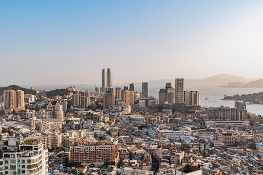 厦门城市天际线黄昏风景