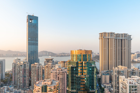 厦门城市天际线黄昏风景