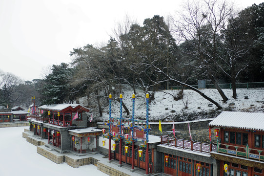 北京颐和园苏州街雪景