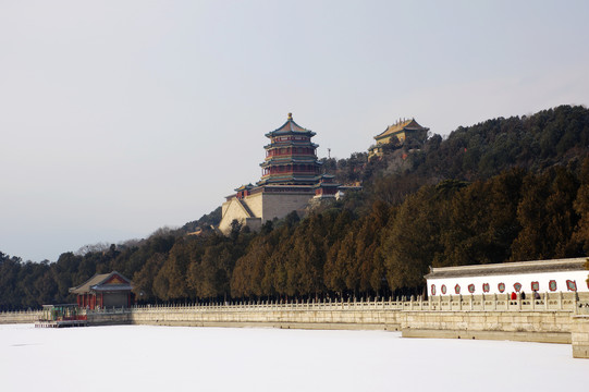 北京颐和园万寿山雪景