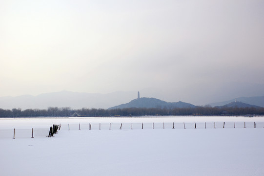 北京颐和园昆明湖雪景