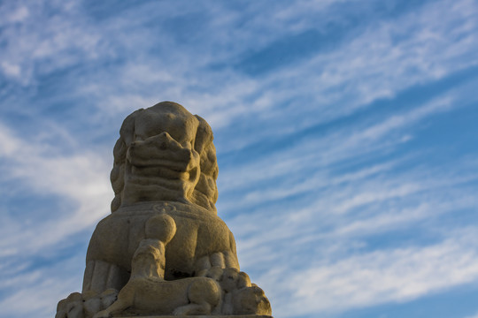 北京颐和园十七孔桥上的石狮子
