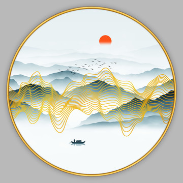 中式线条山水画