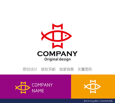 M字母logo设计鱼标志