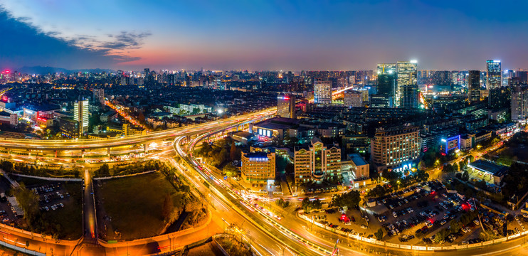 航拍杭州城市建筑天际线全景夜景