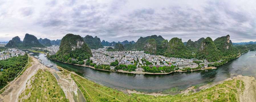 航拍广西桂林阳朔山水全景图