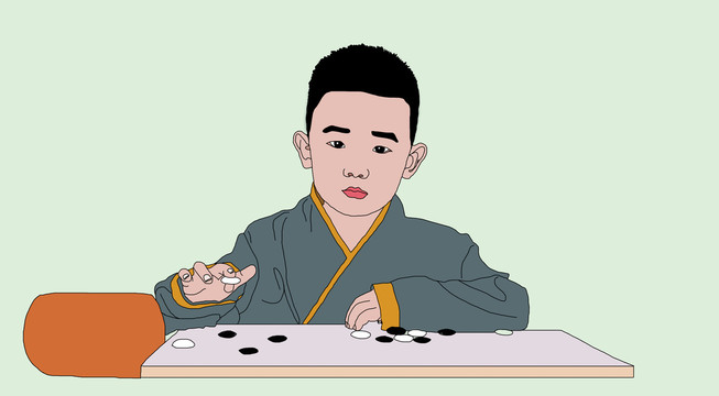 围棋少年插画