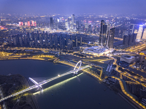 南京河西CBD航拍夜景