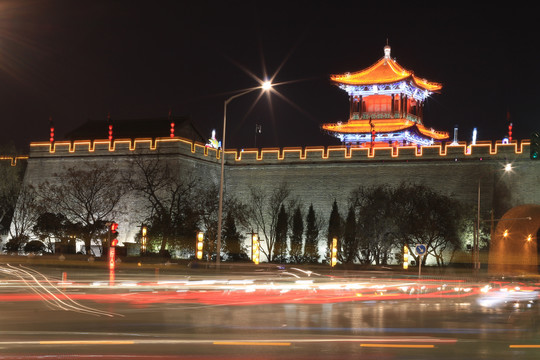 陕西西安城墙夜景