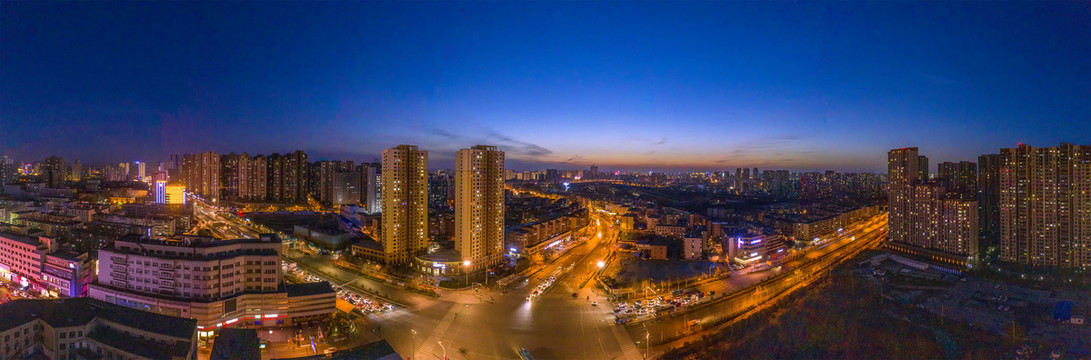航拍济南经一纬十二黄昏全景