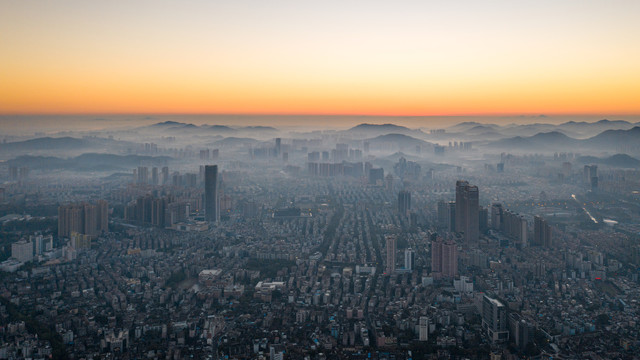 中山市城区日出云海全景