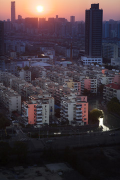 上海城市夕阳建筑