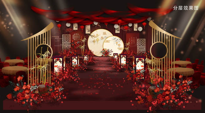 中式红金传统婚礼效果图