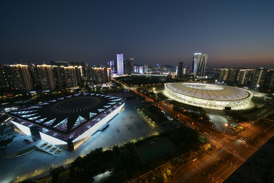 深圳宝安体育中心城市风光夜景