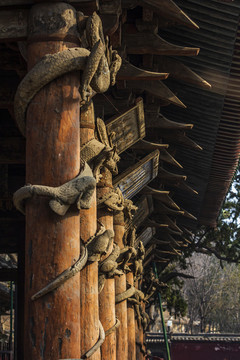 中国山西太原晋祠圣母殿大殿立柱