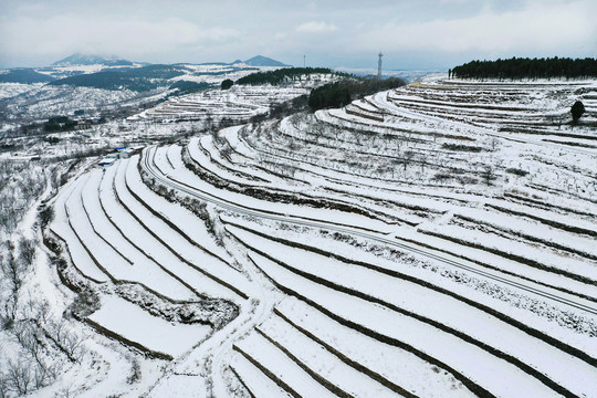 山乡梯田雪景