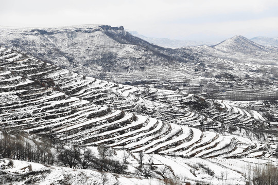 山乡梯田雪景