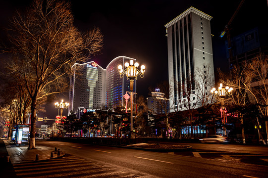 节日里的中国长春城区夜景