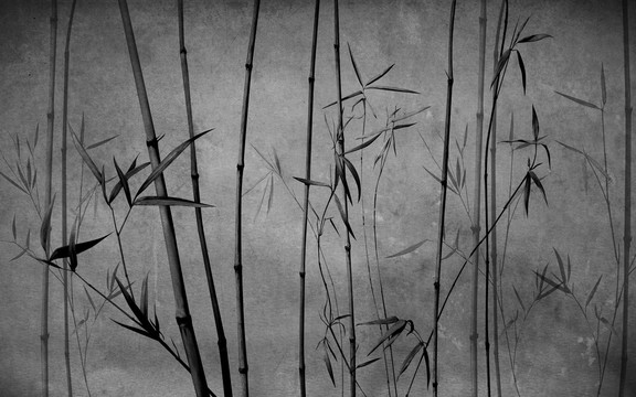 竹子水墨手绘背景墙