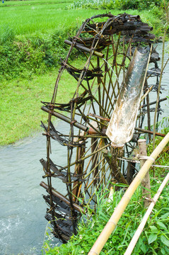 木质竹子水车